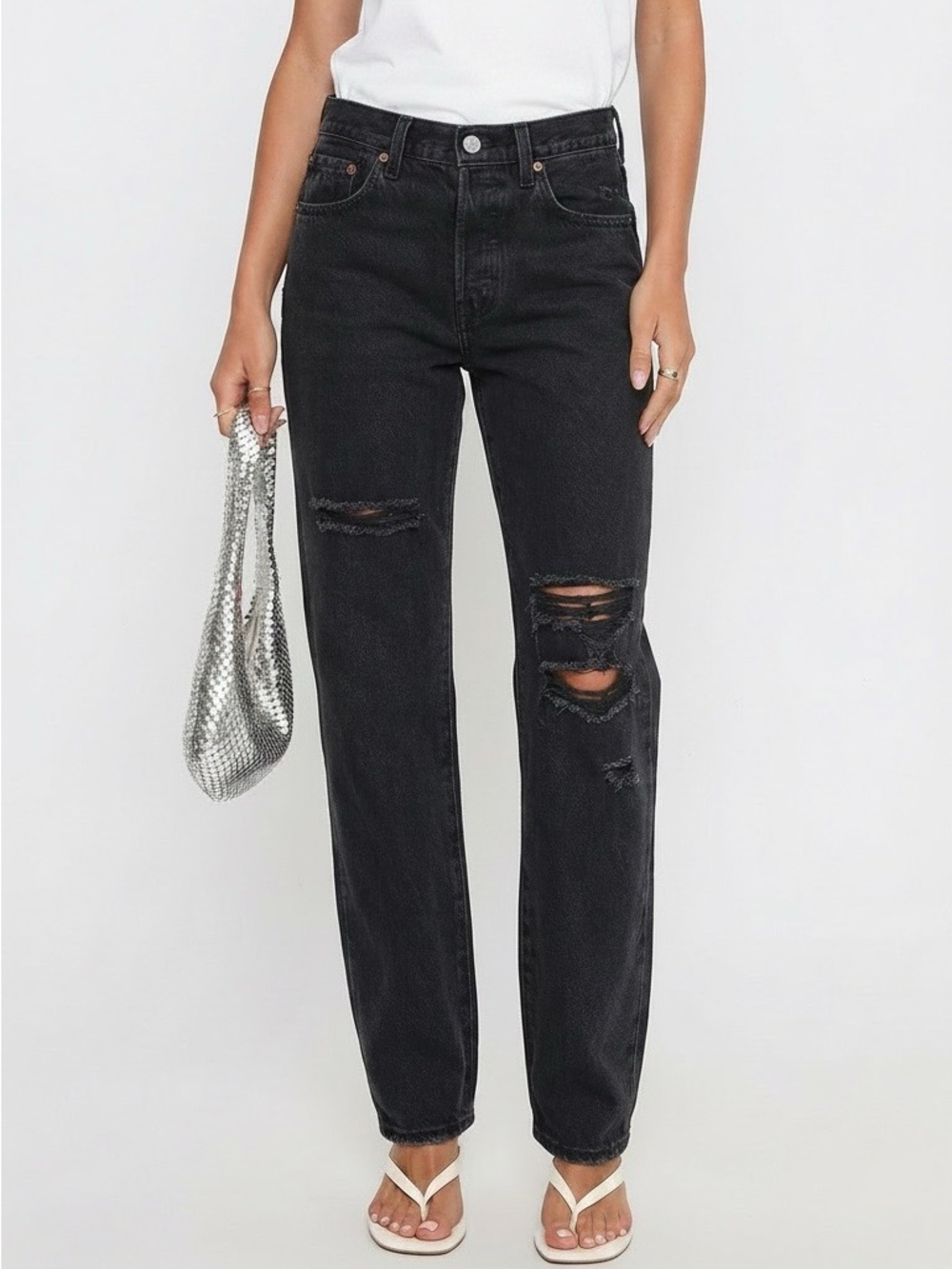Vintage Levi's 501 Cropped Distressed Black Jeans